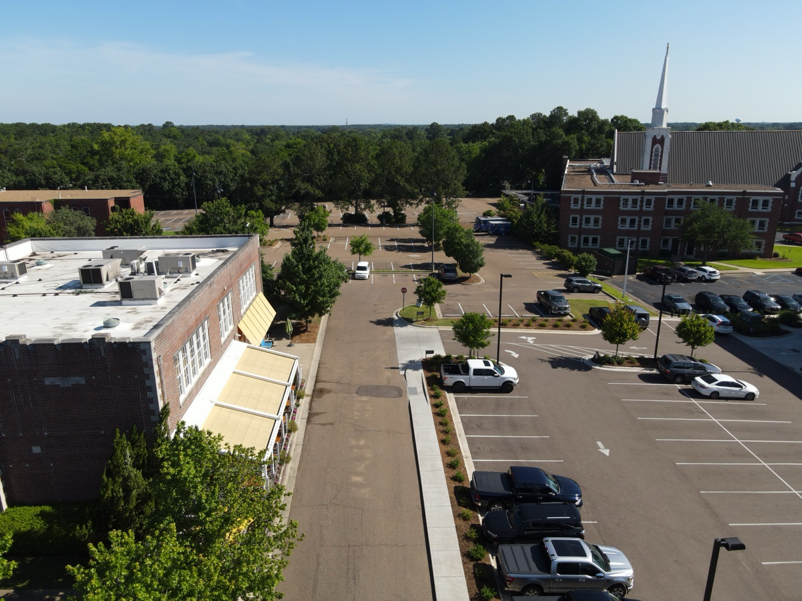 Aerial drone photo of a church campus